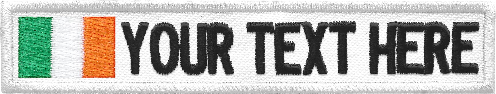 Custom Irish Flag Name Patches | Personalised Ireland Flag Embroidered Patch for Military and Biker | Tactical Patch for Backpacks, Jacket, Vest (White Fabric - Hook Tape)