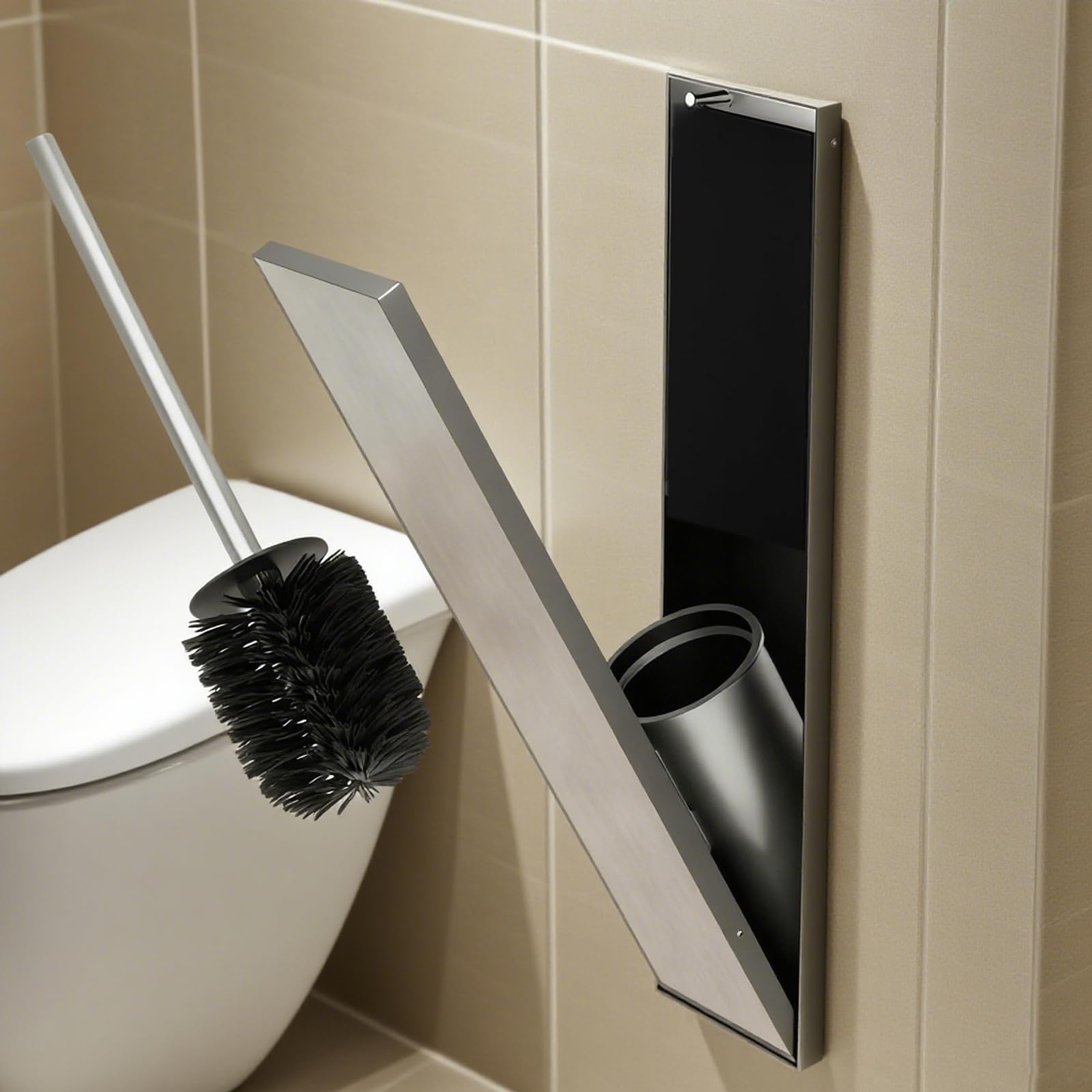 Mavdecll Recessed Toilet Brush Holder & Shower Niche, 304 Stainless Steel Hidden Standing Toilet Brush With Elastic Lock – Space Saving, Invisible Design, Easy To Clean, For Bathroom Renovation & Hotels