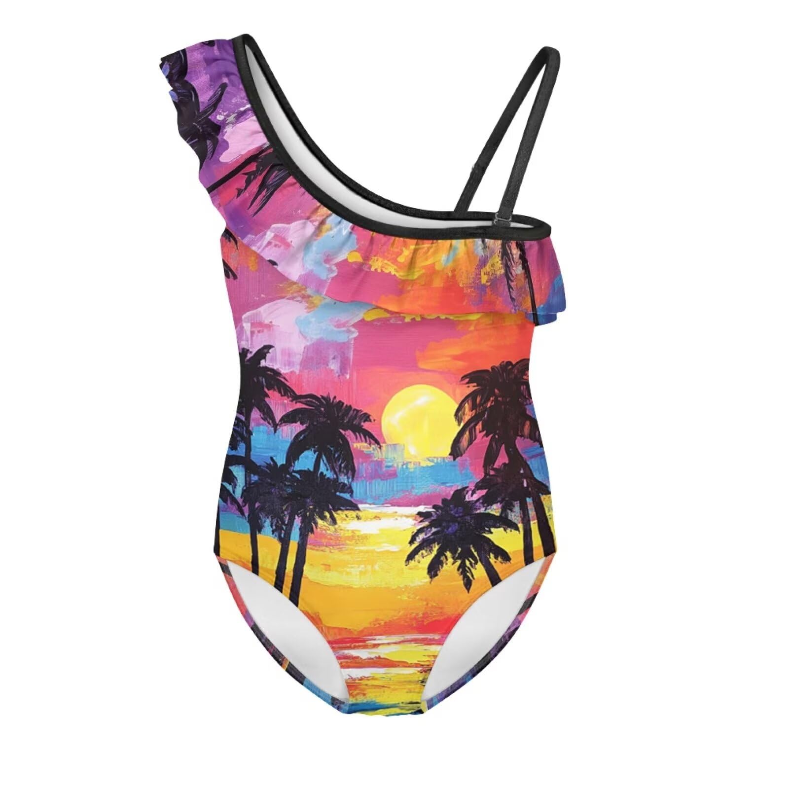 Girls One Piece Bathing Suit,Slim-Fit Ruffle Strap Swimsuit with Adjustable Strap Quick Dry Summer Beach Swim Suit