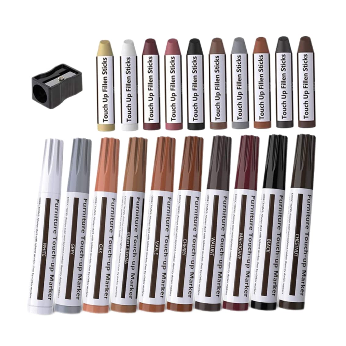 Azidweryq 21Pcs Furniture Markers Touch Up, 21 Pcs Wood Filler Floor Scratch Repair Kits, Wood Markers And Wax Sticks With Sharpener Kit For Funiture Repair, Floor Scratch. Furniture