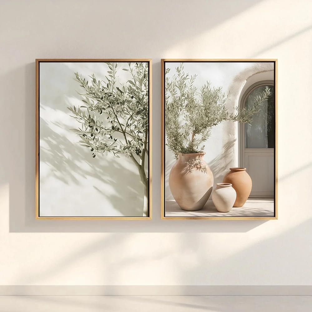 Dittelle Mediterranean-style Plant Vase Poster Olive Tree, Countryside Landscape Wall Art Living Room Home Decoration(60x80cm/2PCS Frameless)