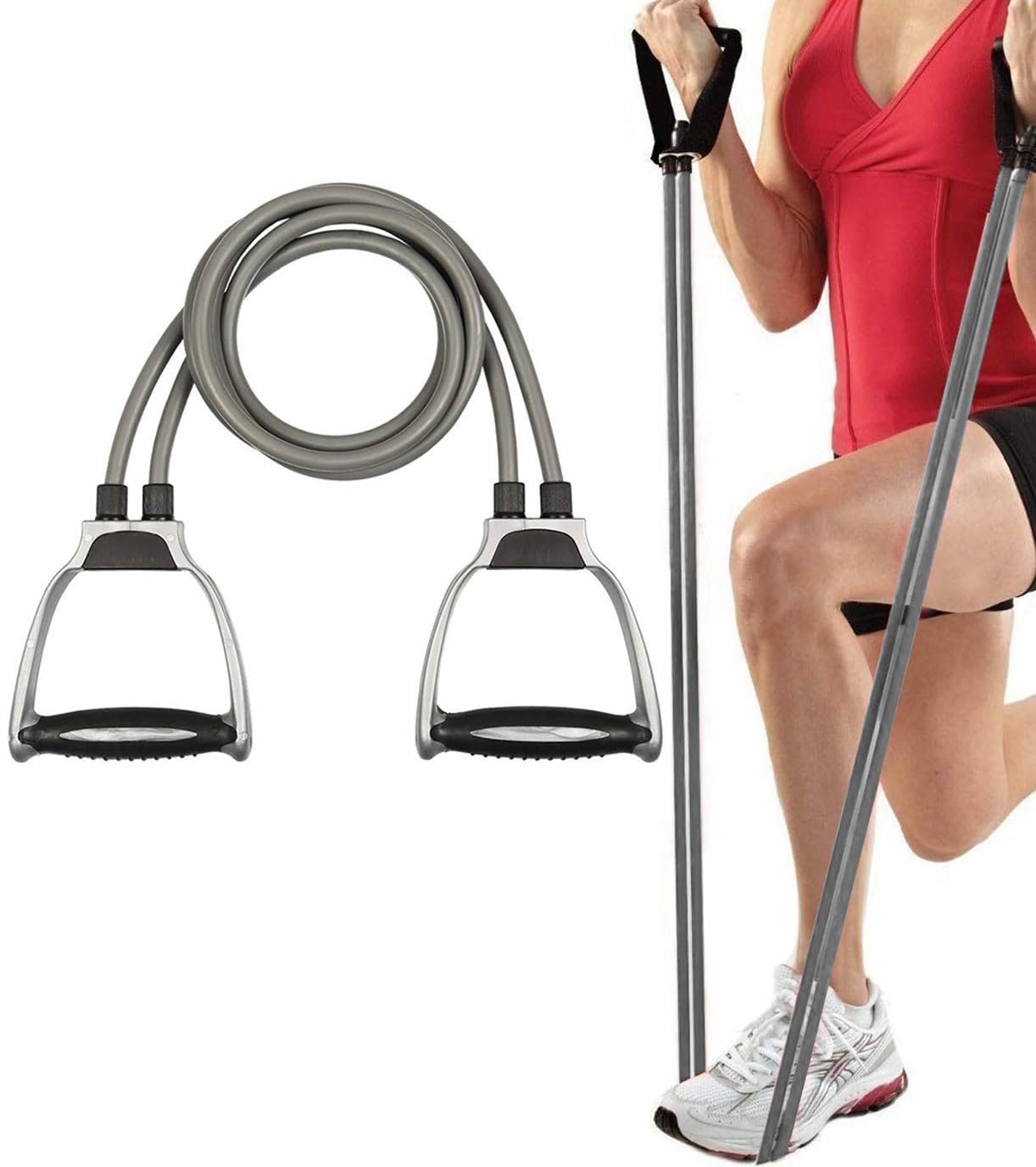 Double Toning Resistance Grey Tube with White Hand Towel Heavy Quality Exercise Bands Fitness Rope Rubber Bands for Stretching and Full Body Workout, Home Gym and Toning for Men and Women-image-17