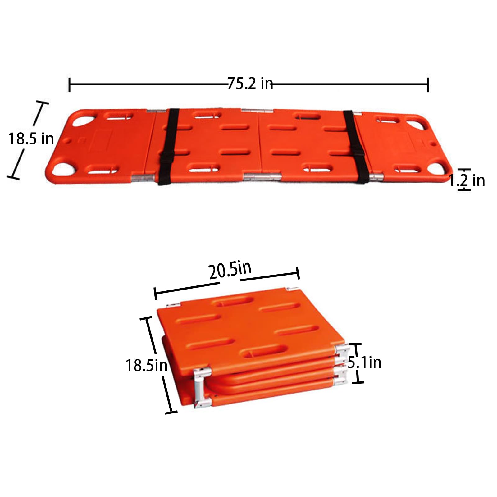 WJPDXFENG Foldable Spine Board Stretcher Backboard,Water Floating Stretcher,Plastic Emergency Rescue Spine Board,Life Board with Seat Belt, PE 4-Fold Stretcher Weight Capacity 350lbs/159KG (4 Folds)