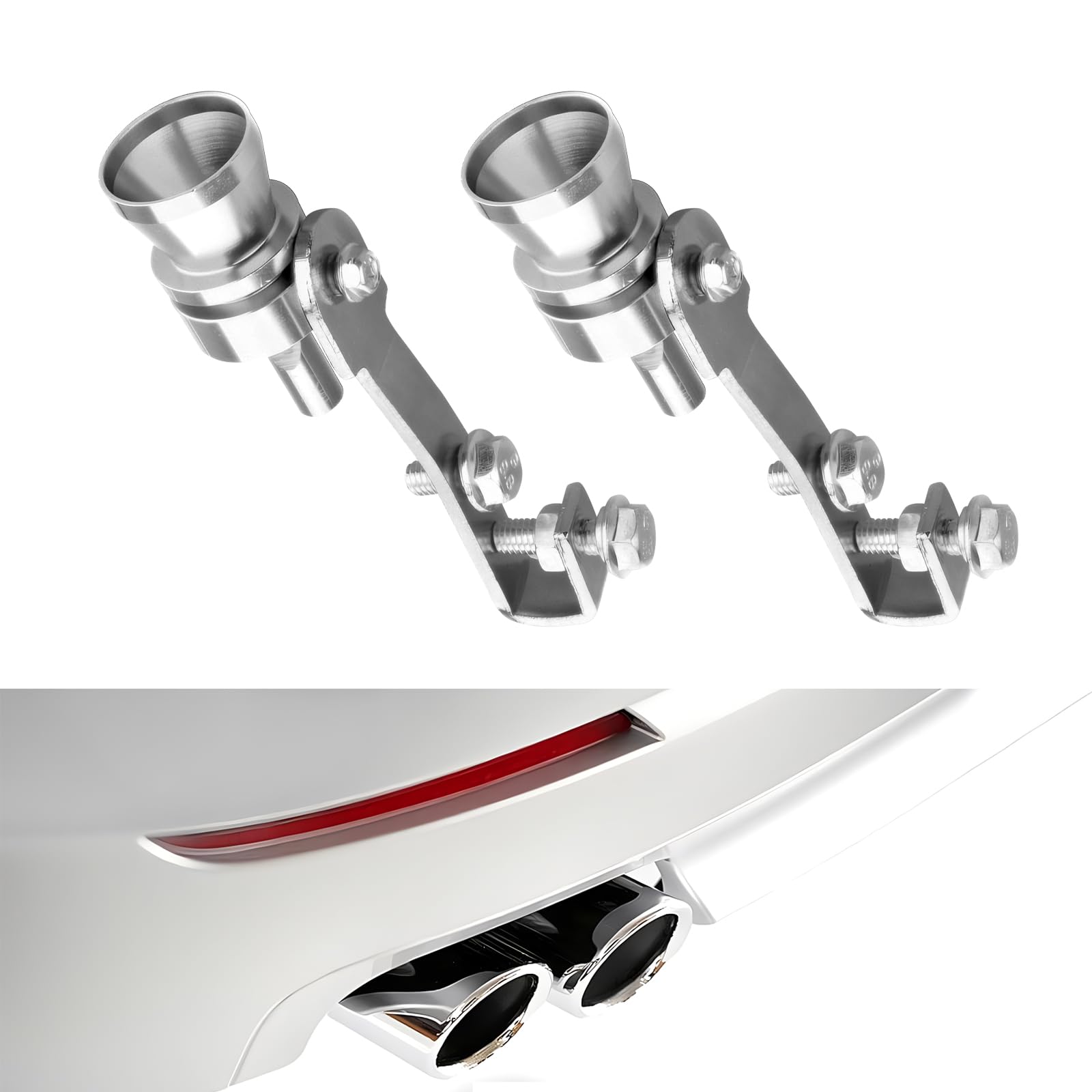 jokormo Pack-2 Car Turbo Sound Whistle Simulator, 4.05In x 2.32In Durable Metal Vehicle Whistle Valve Muffler, Universal Waterproof Automotive Exhaust Booster Accessories for Truck SUV Car (Silver)