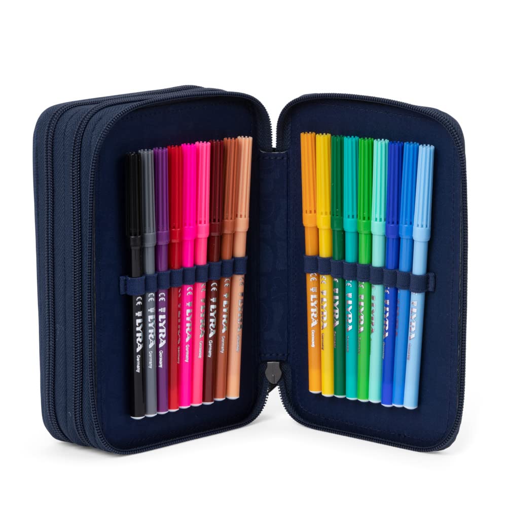 ergobag Astuccio maxi | Set da 40 pezzi con matite colorate e pennarelli Lyra, righello, forbici e scomparto per monete, ideale per la scuola