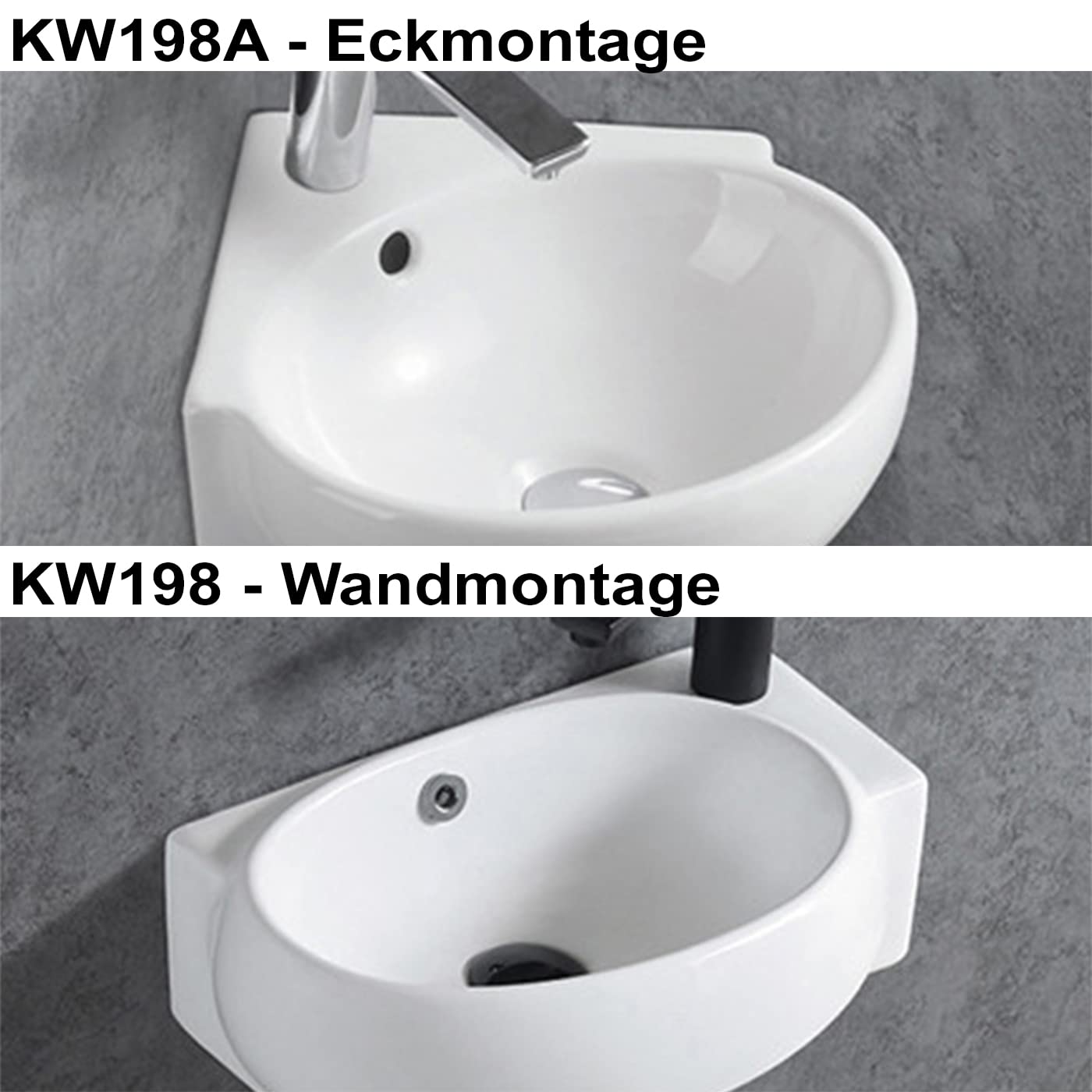 BERNSTEIN® Lavabo piccolo da parete KW198 in ceramica, ospiti, bagno – 42 x 28 x 15 cm, lavabo sospeso con foro per rubinetto, colore in bianco, con scarico e apertura bianco - 5 anni di garanzia