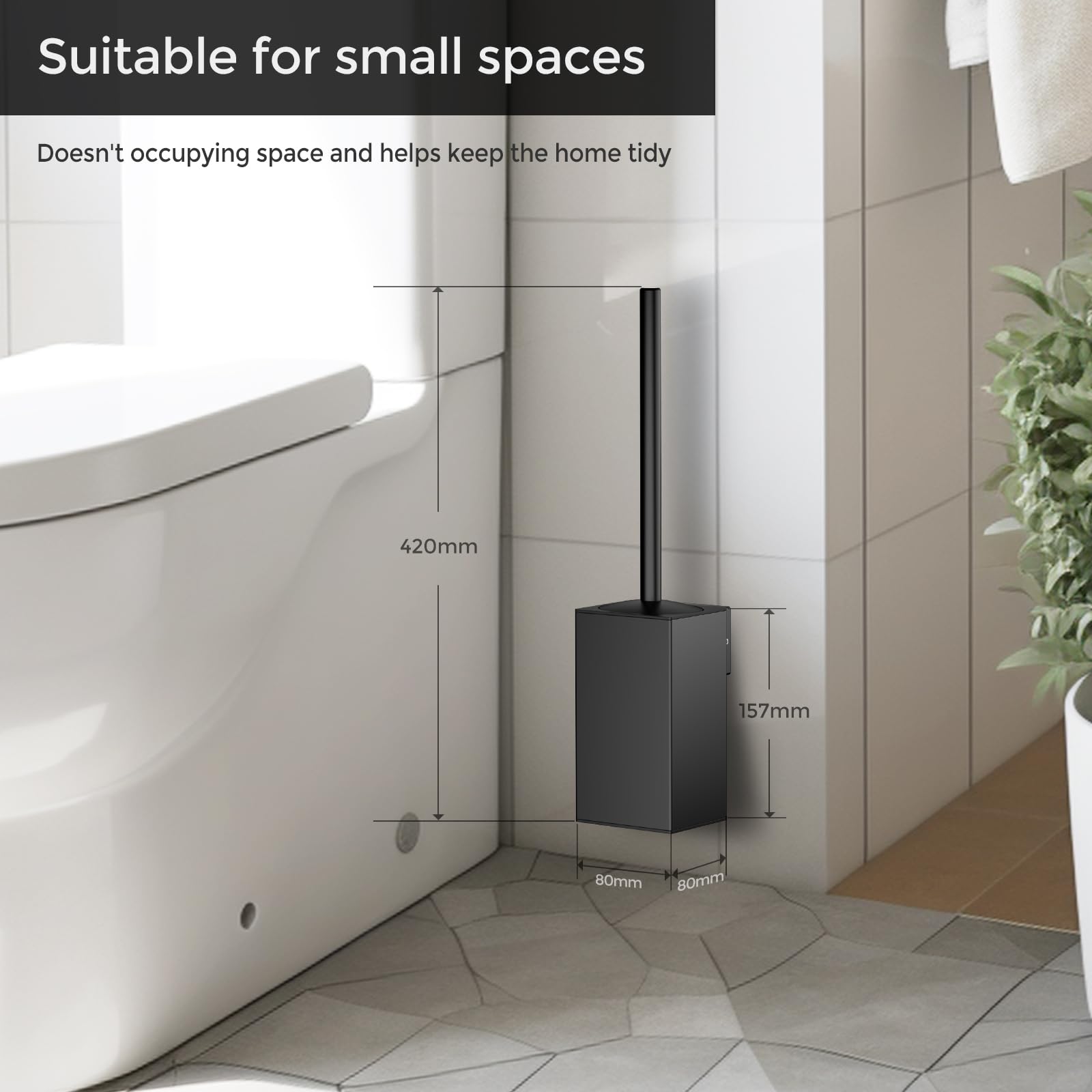Scopino per WC con montaggio a parete, scopino in silicone e supporto, scopino quadrato in acciaio inox 304, con 2 testine (quadrate nero)