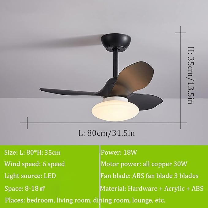 YUNZI YUNZI Kinderen Plafondventilator Met Licht En Afstandsbediening DC Omkeerbaar 3 Kleuren Dimbaar LED Slaapkamer Rustig Ventilator Lamp Plafond met Timer Binnen Woonkamer Lounge Ventilatorlicht,zwart,B photo 2