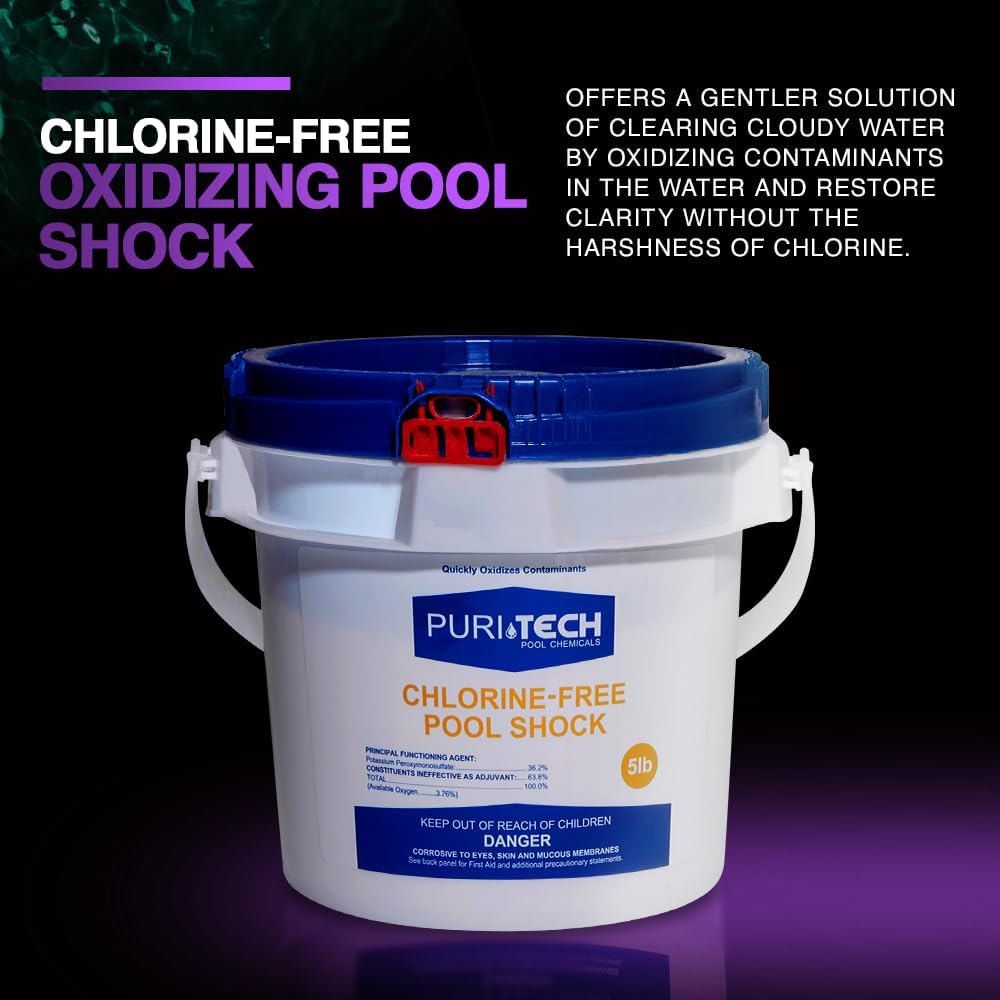 Puri Tech Chemicals Chlorine-Free Pool Shock 5lbs - Fast Acting, Quick Dissolving Chlorine-Free Oxidizing Shock for Crystal Clear Swimming Pool Water (Pack of 2)