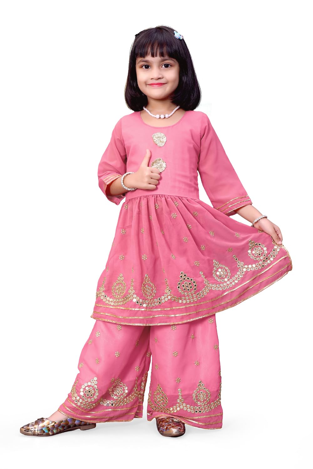 satyamfab Georgette Kurta & Plazo Set with Embroidery Mirror Work for Girls - Perfect for Special Occasions