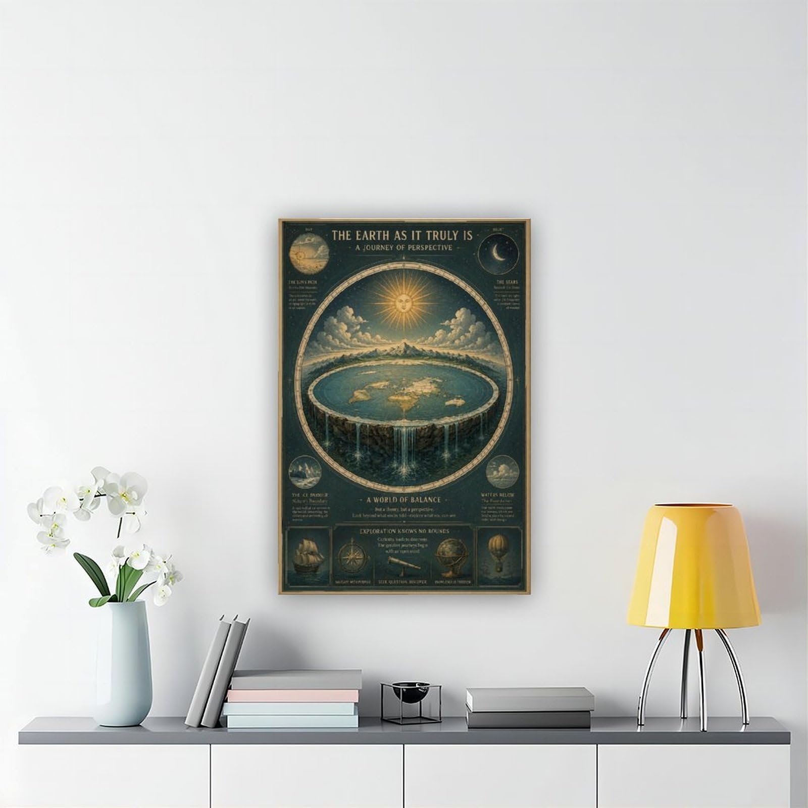 ASGRCN Póster de lienzo con mapa de la tierra plano y antiguo celestial para decoración de dormitorio, regalo