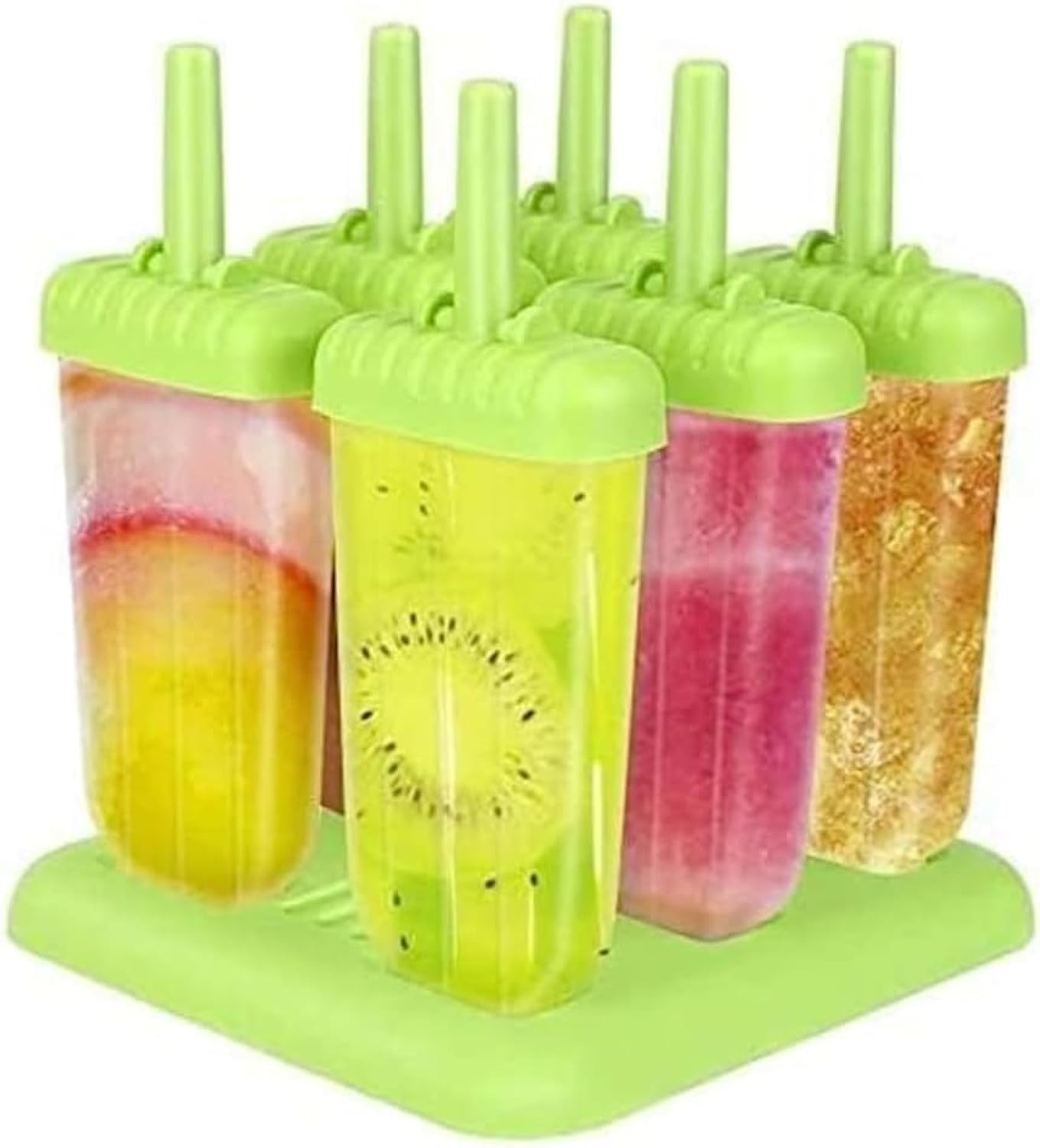 ECVV Popsicle Molds Ice Moulds, Ice Lollipop Popsicle Moulds, 6 Ice Moulds Set, Popsicle Moulds with Sticks and Drip Guard, Popsicle Mold Reusable Easy Release Ice Pop Maker|Random Color|