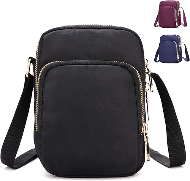 Cross Body Phone Bag Women, Women Girls Zipper Cross Body Phone Bags,Nylon Wallet Shoulder Bag,3 Layers Zipper Cellphone Purse with Adjustable Strap.