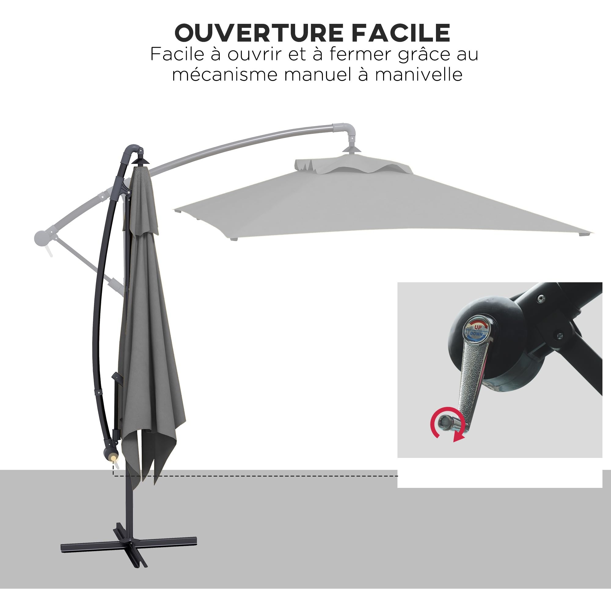 Outsunny Parasol Déporté 3 x 2 m Rectangulaire Extérieur Manivelle