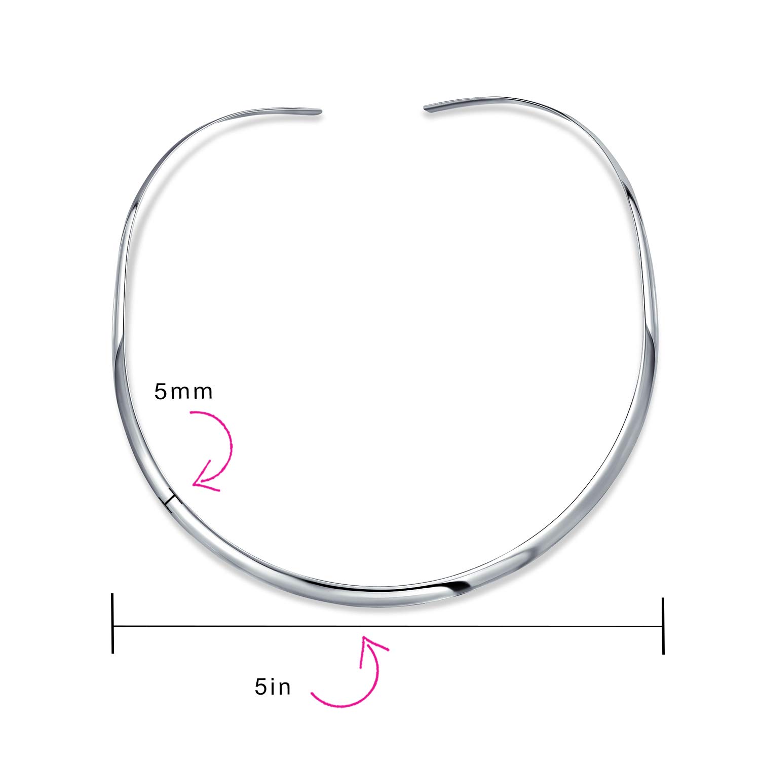 Bling Jewelry Einfache, Dünne, Flache Halsreif-Schieberegler, Offener Kragen, Konturierte Statement-Halskette Für Frauen .925 Silber Sterling, Anhänger 4Mm