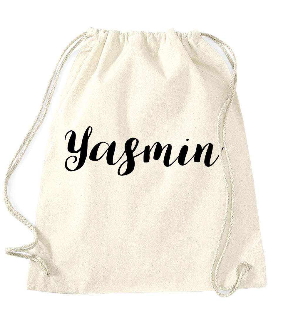 DaytripperYasmin Personalised Gym Bag School PE Kit In Natural Colour Black Print Birthdays Gymnastics Swimming Christmas