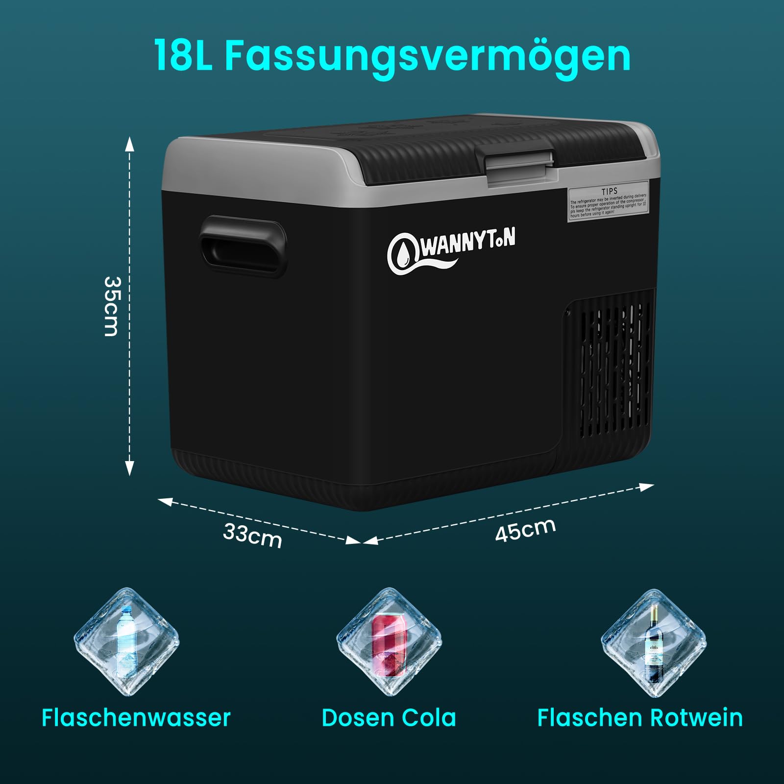 WANNYTON Kompressor Kühlbox 18 Liter, elektrisch 100-240V AC/12V DC, für Auto und Heimgebrauch