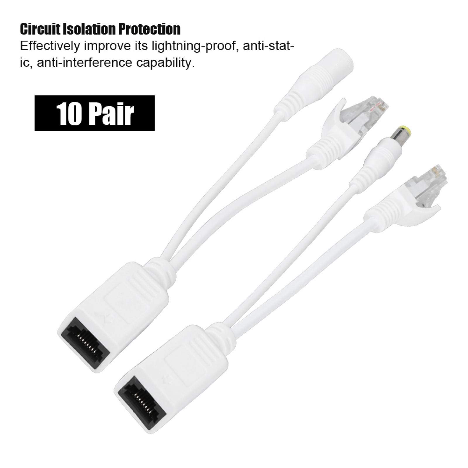 Kit Di Alimentazione Iniettore Poe,Adattatore Ethernet Wireless,Adattatore Poe Iniettore Splitter, 10 Paia Ip Camera Poe Rj45 Cavo Adattatore Power Over Ethernet Iniettore + Splitter Dc 12 V
