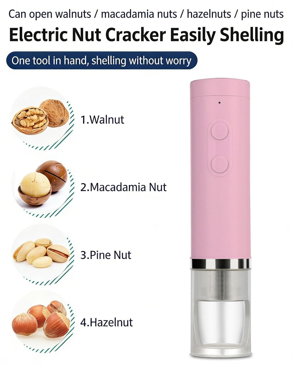 Casse-noix électrique automatique pour noix, noix de pécan, amandes, résistance 40-50 kg, outil anti-éclaboussures à 360°