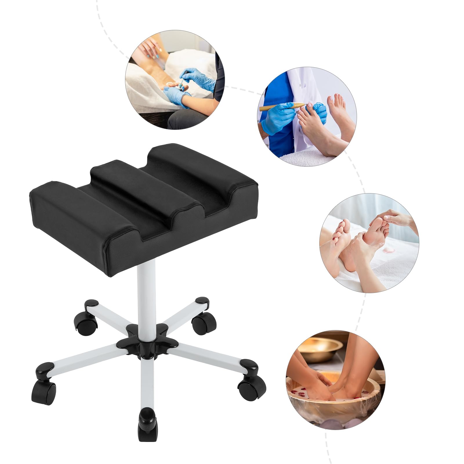 Silla de pedicura, Taburete de Pedicura Ajustable Manicura Reposapiés Pedicura Taburete con Ruedas Reposapiés para Ayudar a Cuidado de los Pies de Manicura y Pedicura