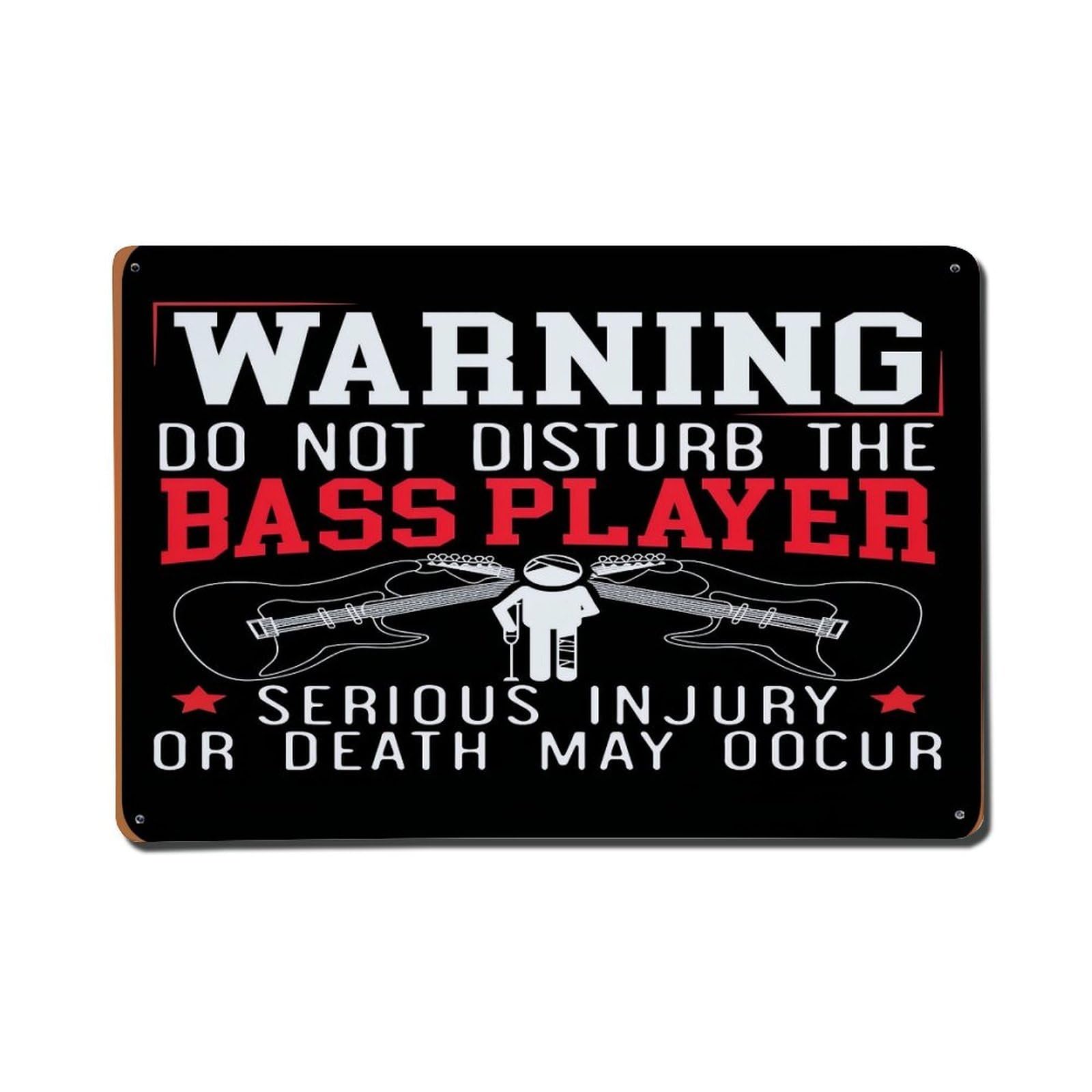 Jdfenggu Vintage Warning Do Not Disturb Bass Player Retro Metal Tin Sign, Metal Poster For Bar, Home, Man Cave, Kitchen, Laundry Room Art Decor 8X12 Inch