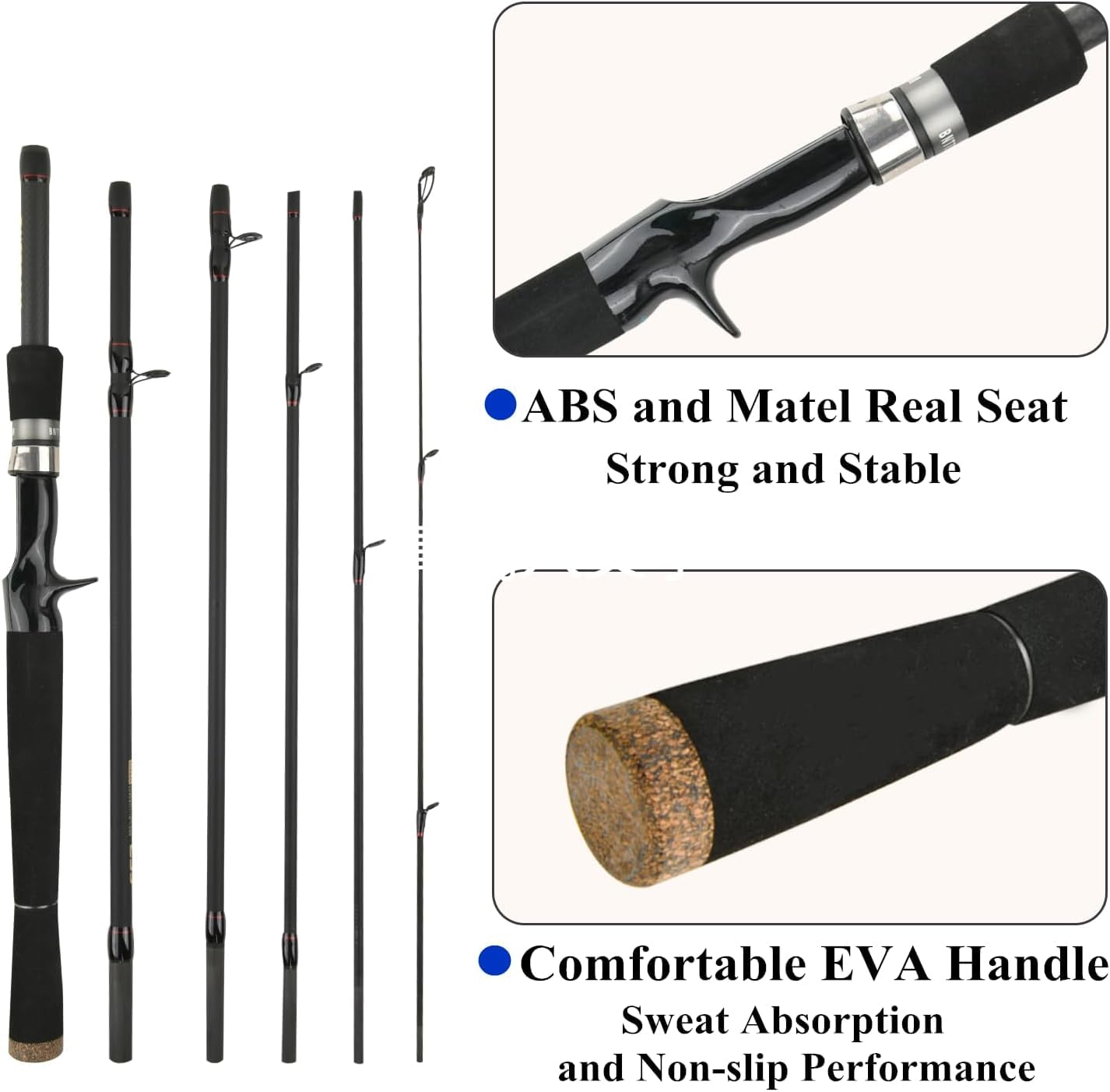 Baitcasting Canne à pêche 2.1M Super Dur Fibre de Carbone poignée EVA Portable léger 6 Sections Canne articulée pour Voyage Surf Eau salée Eau