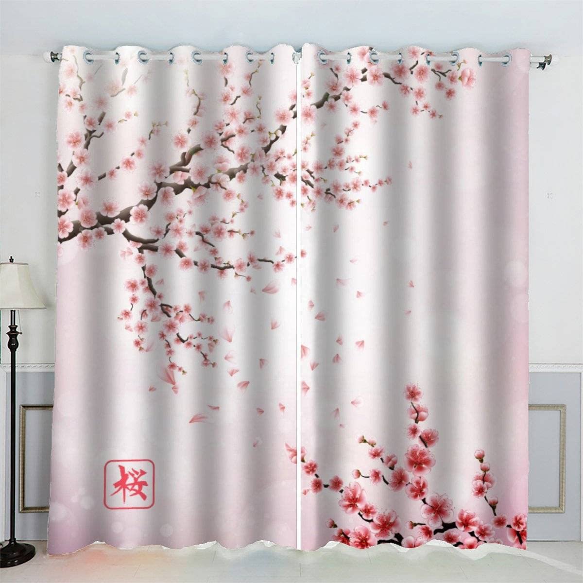 VASENA Flowers Cherry Blossoms Branch Curtains Romantic Pink 3D Pattern Eyelet Thermal Insulated Room Darkening Blackout Window Drapes for Bedroom Living Room Home Decoration (W234xL137cm) — image 1