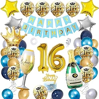40th Birthday Decoration Men, Navy Blue Gold 40th Birthday Party Decorations with Happy Birthday Banner and Star Foil Balloons, Blue Gold Silver Balloons Confetti Balloons, Number 40 Balloon