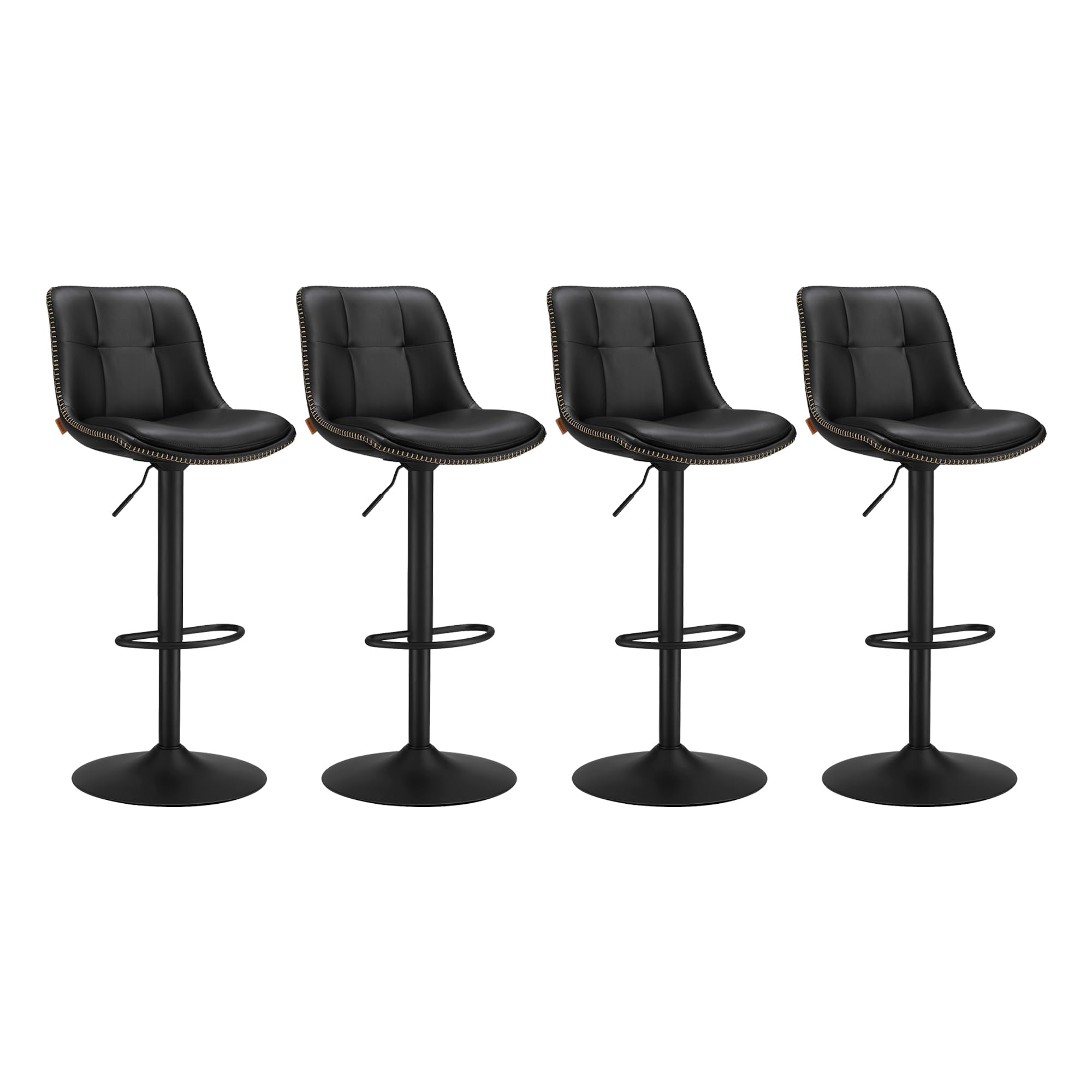 VASAGLE Tabourets de Bar, Lot de 4, Chaise de Cuisine, Siège Pivotant à Hauteur Réglable, Matelassé, en PU, avec Dossier et Repose-Pieds, Salle à Manger, Comptoir, Acier, Noir d'encre LJB295B01