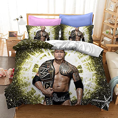 NICHIYOBI World Wrestling Entertainment WWE Parure de lit, housse de couette et taie d'oreiller, microfibre, impression numérique 3D, parure de lit 3 pièces, (1, King...