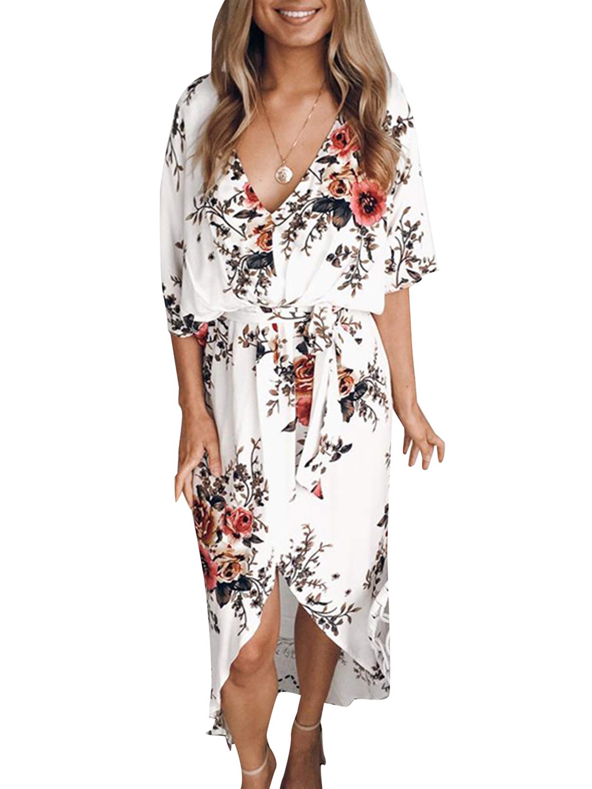 YOINS Sommerkleid Damen Lang V-Ausschnitt Off Shoulder Maxikleider für Damen Kleider Lose Kleid Strandmode