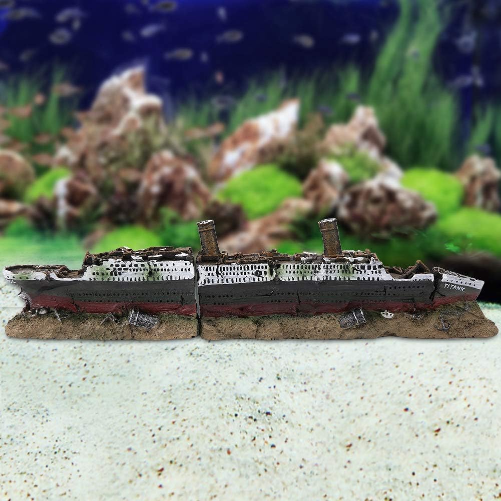 Pssopp Aquarium Ship Wreck Decorations, Resin Titanic Lost Wrecked Boat Ship Sunken Ship Decorations Aquarium Lands Hating Decoration Fish Ornament