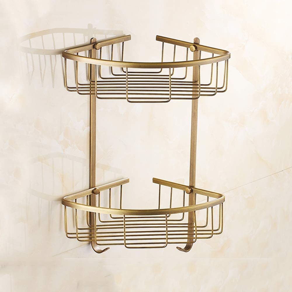 Antique 2 Tier Solid Brass Bathroom Shower Corner Shelf Triangle Basket Double Bath Shelf Wall Mounted Shower Caddy