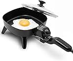 Elite Gourmet EFS-400# Personal Stir Fry Griddle Pan, Rapid Heat Up, 600 Watts Non-stick Electric Skillet with Tempered Glass Lid, Black