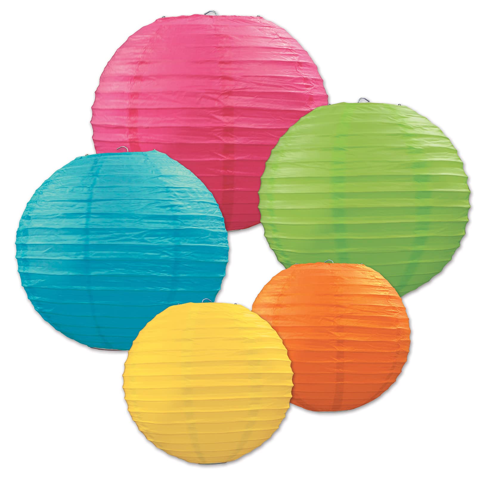 Beistle 5 Piece Assorted Colors Paper Lanterns For Birthday Party Decorations, Wedding Receptions, Cinco De Mayo Celebrations