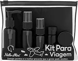 Kit Frascos para Viagem, ORGANIZADOR tubos, Recarregáveis, Laváveis, Portáteis, com necessaire, potes shampoo, condionador, creme, perfum, cosmeticos, original (Preto)