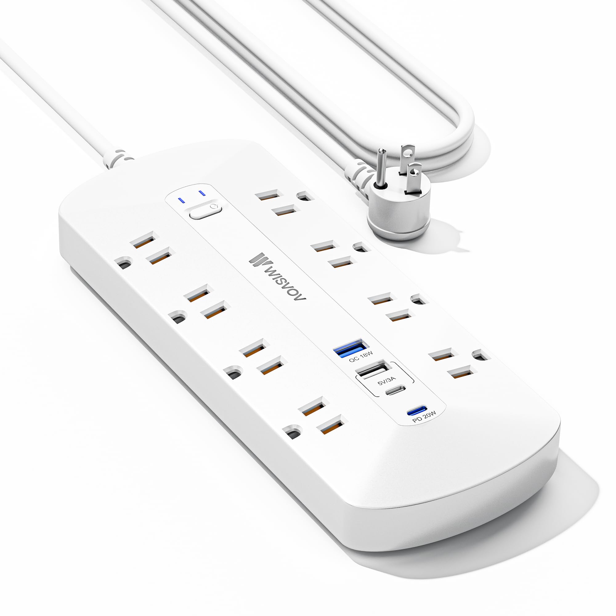 Flat Plug PD20W USB C Power Strip, 12-in-1 Power Strip Surge Protection with 8 AC, 2 USB A & 2 USB C, 5ft Extension Cord, ...