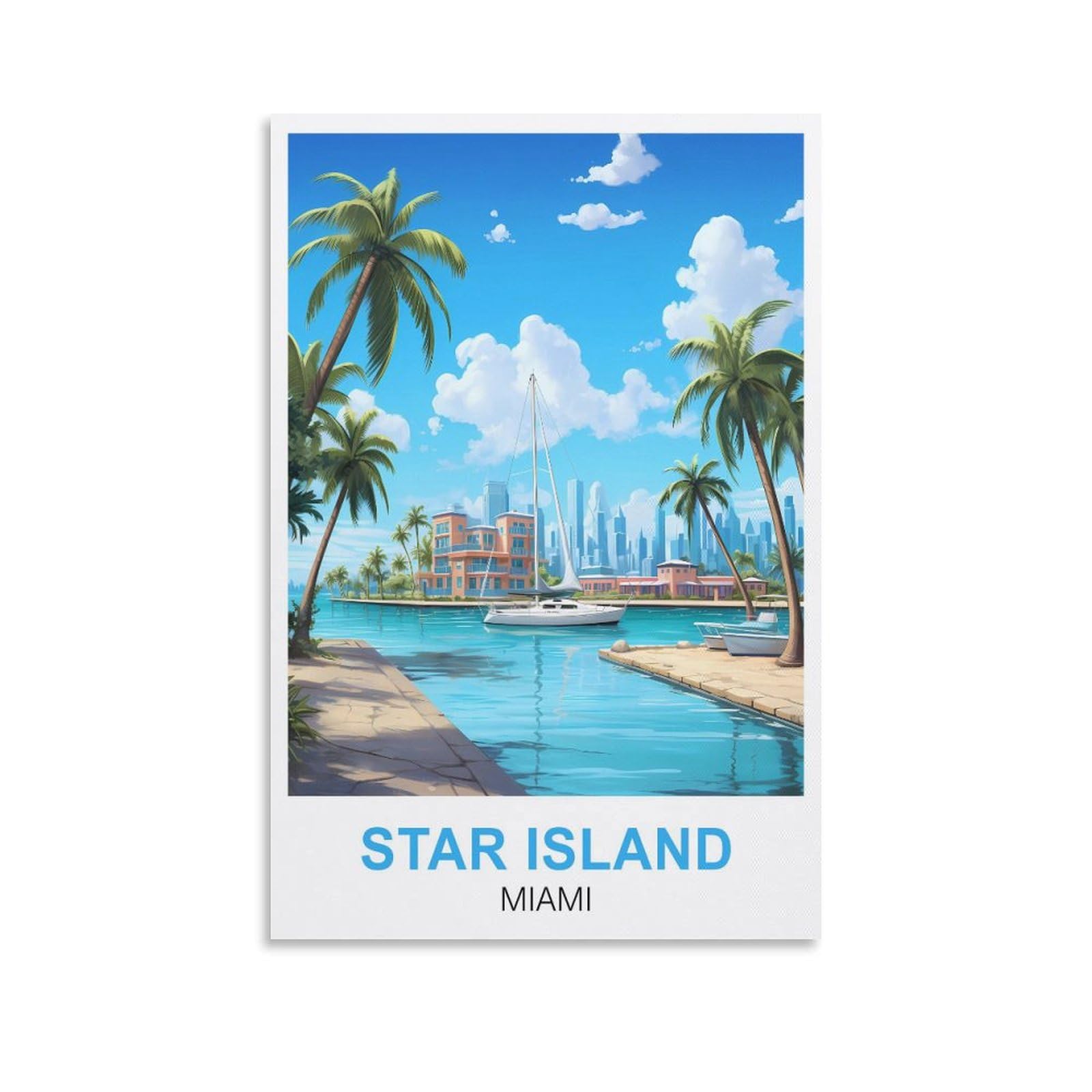 EZMLFA DIY Diamond Painting,Star Island Miamis 5D Diamond Art DIY Cross Stitch Crystal Rhinestone Embroidery Pictures Craft for Home Wall 40x40cm