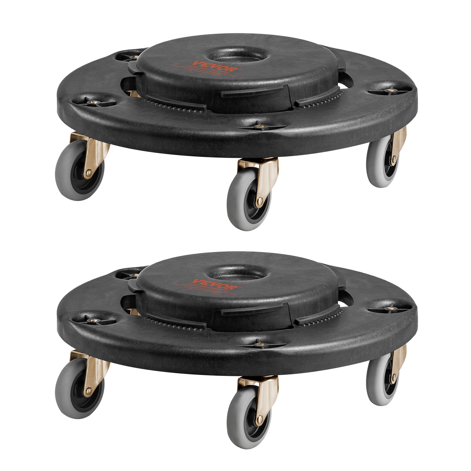 VEVOR 2 PCS Carrito de Bote de Basura, Base Redonda con Ruedas para Basura con 4 Ruedas Bloqueables, Capacidad de Peso de 227 kg, Carro para Barril Resistente, Carrito Rodante Multiuso, Negro