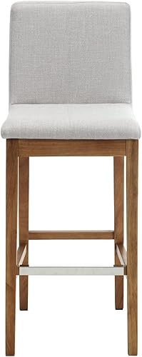 Miniatura 8 de Juego de 2 taburetes de bar para isla de cocina, 30 pulgadas, de madera maciza de mediados de siglo, con respaldo, tela de lino tapizada, color gris