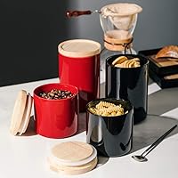 Vista 3 de SWEEJAR – Recipiente de cerámica para almacenamiento de alimentos, recipientes apilables con tapa hermética de madera para servir café molido, té