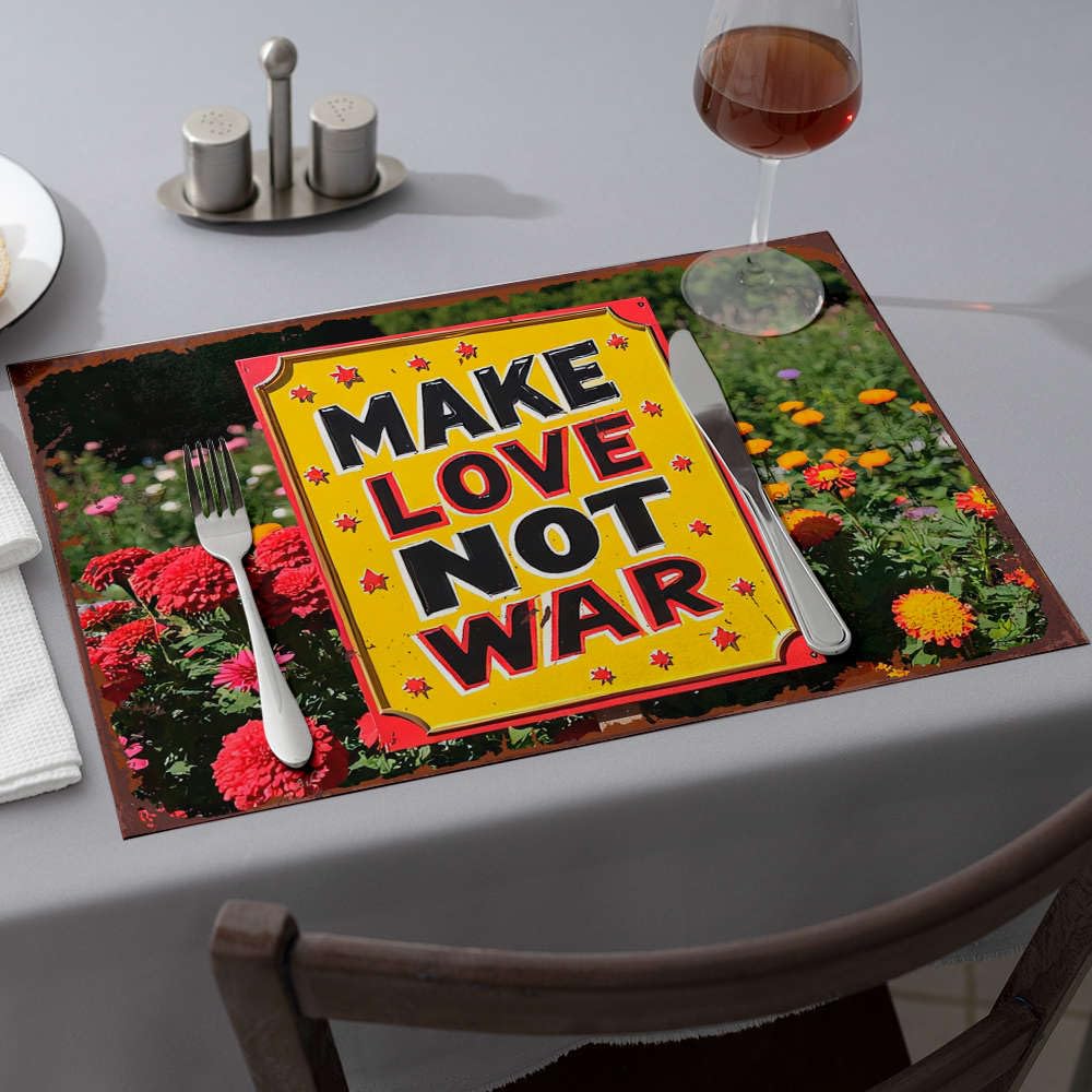 Set de table Make Love Not War un message de paix floral à table