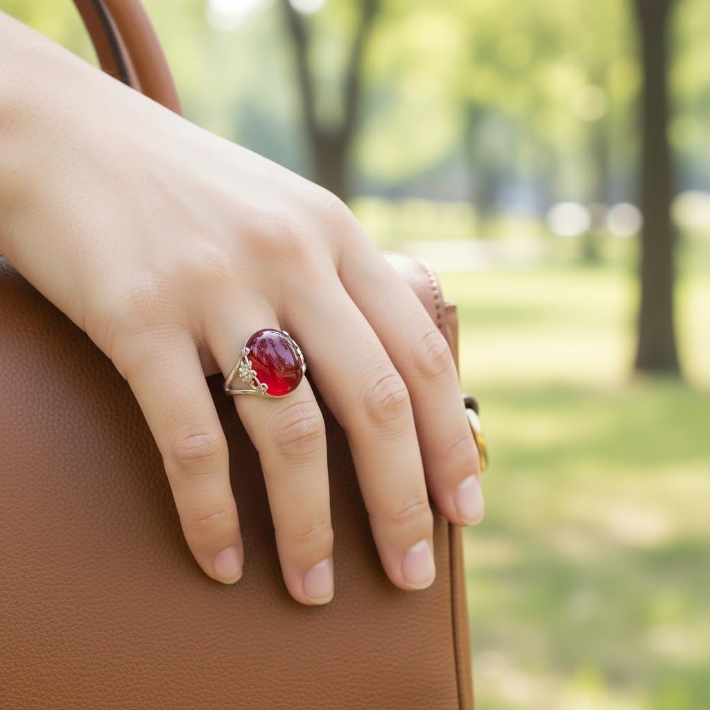 Natural Clear Transparent Crystal Ring for Women,S925 Sterling Silver Edged with Flower Vine Thick Genuine Quartz Gemstone Turkey Ring Jewelry