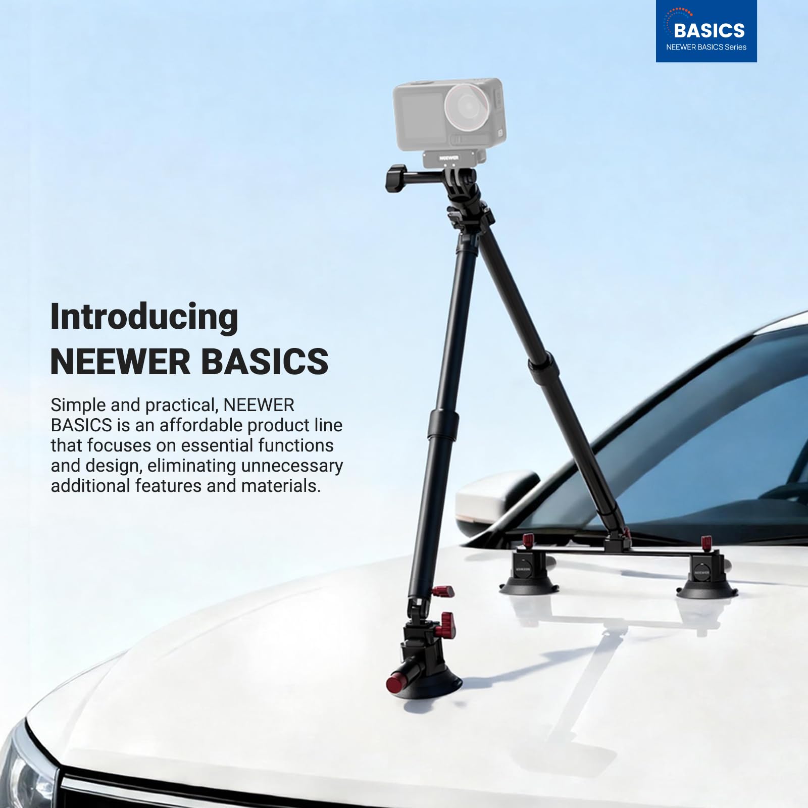 NEEWER Potrójny uchwyt z przyssawką, dwa drążki przedłużające ze stopu aluminium, szyna NATO, adapter kamery sportowej, kompatybilny z GoPro DJI Insta 360, maks. obciążenie 2,2 lb, CA166