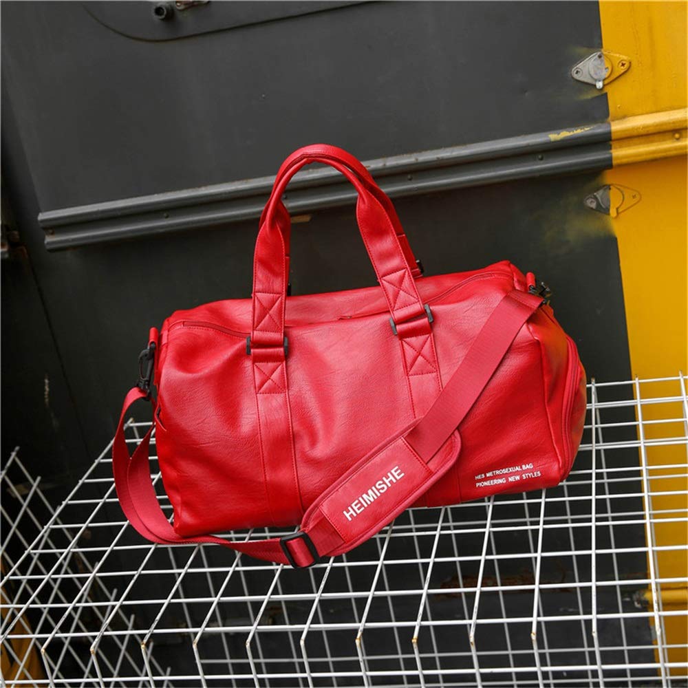 Sports Gym Bag Mens Womens 36-55L Overnight Bag Vintage PU Leather Travel Duffel Bag Waterproof Spor