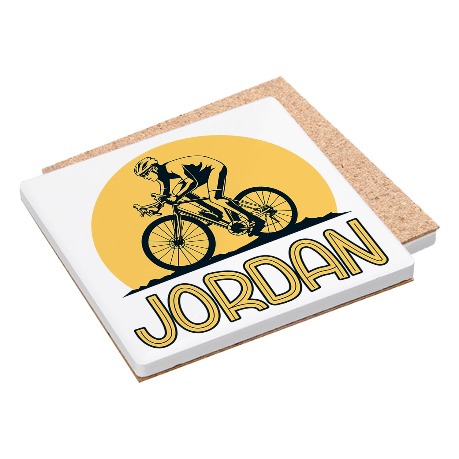Personalised Cycling theme, Sports gift, Cycle Lover Gift, Tableware, Coffee, Tea, Drink Coaster. (Square Ceramic Coaster)