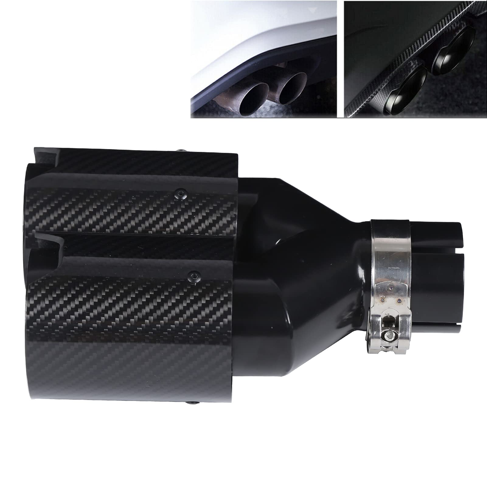 Tip Tuyau D'Échappement de Voiture En Acier Inoxydable 63‑93 Mm En Forme De Y 1‑In‑2‑Out Côté Droit Double Sortie D'Échappement En Fibre De Carbone Noire Pour Performance M