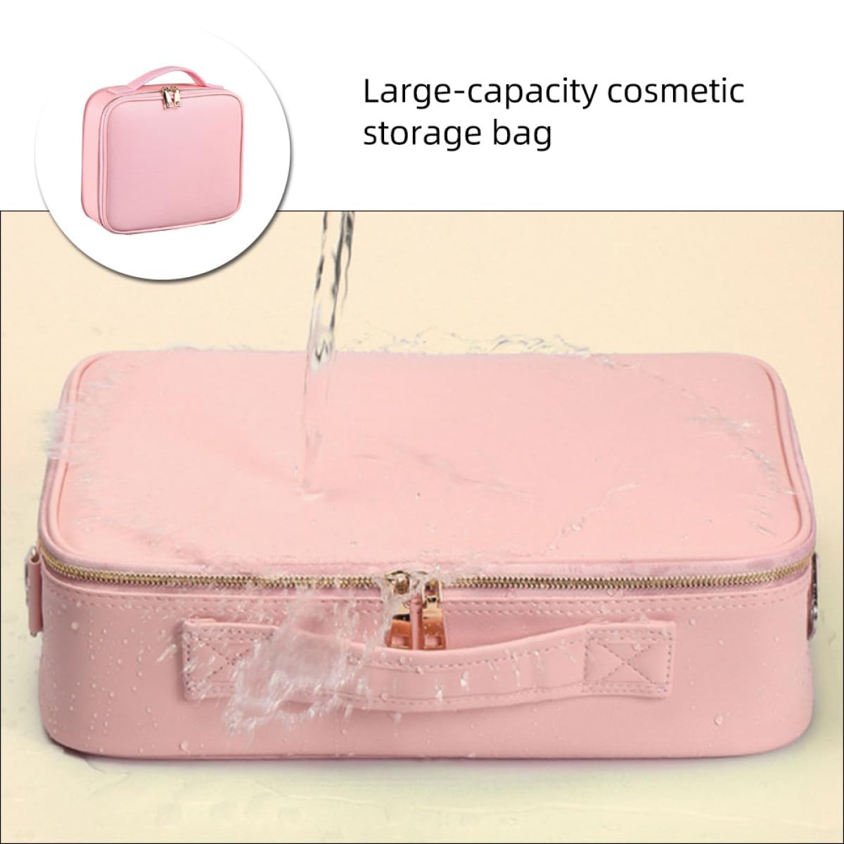 Bolsa Maquillaje Premium con Organizador Cosméticos Grande para Viaje Neceser Portátil Ligero con Cierre Cremallera y Asa para Accesorios y Cosméticos Mujer
