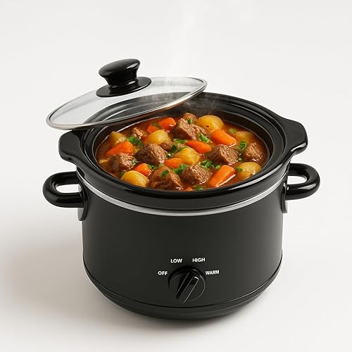 Miniatura 2 de Olla de cocción lenta manual de 2 cuartos de galón con inserto de cerámica extraíble y tapa de vidrio, olla de cocción lenta negra mate, fácil