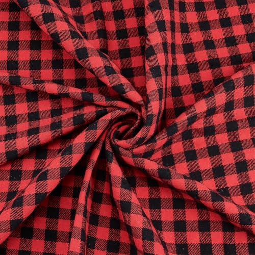 BENECREAT Tela de polialgodón tartán de 1,5 x 1,5 m, tela a cuadros navideños para costura, decoración navideña para el hogar (negro y rojo)